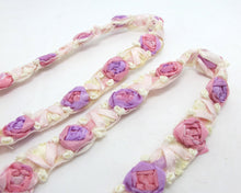 Load image into Gallery viewer, 5/8 Inch Embroidered Rose Bud|Purple and Pink|Colorful Flower Ribbon Trim|Scrapbook|Doll Lace|Quilt|Sewing Couture|Supplies|Craft DIY|WR3087
