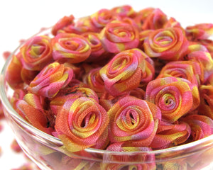 30 Pieces Chiffon Rose Flower Buds|Mix Ombre|Flower Applique|Fabric Flower|Baby Doll|Craft Bow|Accessories Making