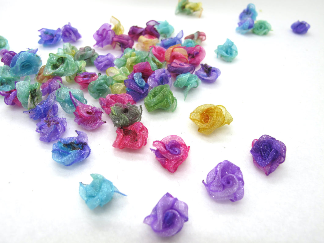 30 Pieces Chiffon Rose Flower Buds|Mix Ombre|Flower Applique|Fabric Flower|Baby Doll|Craft Bow|Accessories Making