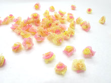 Load image into Gallery viewer, 30 Pieces Chiffon Rose Flower Buds|Mix Pink Yellow Ombre|Flower Applique|Fabric Flower|Baby Doll|Craft Bow|Accessories Making