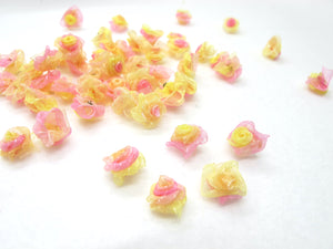 30 Pieces Chiffon Rose Flower Buds|Mix Pink Yellow Ombre|Flower Applique|Fabric Flower|Baby Doll|Craft Bow|Accessories Making