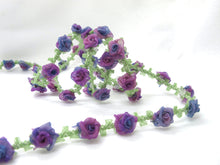 Load image into Gallery viewer, Special Edition|Compact Blue and Purple Ombre Rose Buds on Woven Rococo Ribbon Trim|Decorative Floral Ribbon|Scrapbook|Clothing Supplies