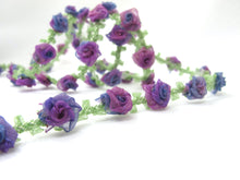 Load image into Gallery viewer, Special Edition|Compact Blue and Purple Ombre Rose Buds on Woven Rococo Ribbon Trim|Decorative Floral Ribbon|Scrapbook|Clothing Supplies