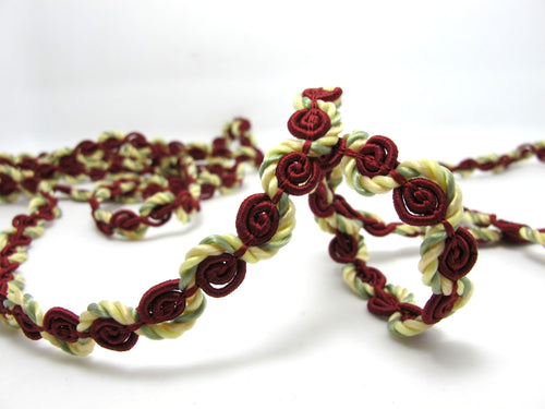 2 Yards 7/16 Inch Burgundy Rope Braided Rosette Trim|Decorative Floral Ribbon|Scrapbook Materials|Decor|Craft Supplies|Embellishment|Soft