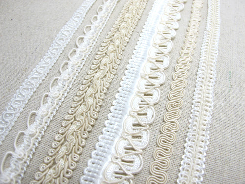 Pack of 6 Styles|By The Yard|Ivory Gimp Trim|Woven Trim|Lampshade Edging Trim|Clothing Decorative Supplies|Emebllishment Vintage Costume