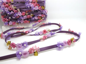Purple Flower Rococo Ribbon Trim|Decorative Floral Satin Ribbon|Scrapbook Materials|Clothing|Decor|Craft Supplies|Doll Trim Embellishment