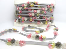 Charger l&#39;image dans la galerie, Grey &amp; Pink Flower Rococo Ribbon Trim|Decorative Floral Satin Ribbon|Scrapbook Materials|Clothing|Decor|Craft Supplies|Doll Embellishment