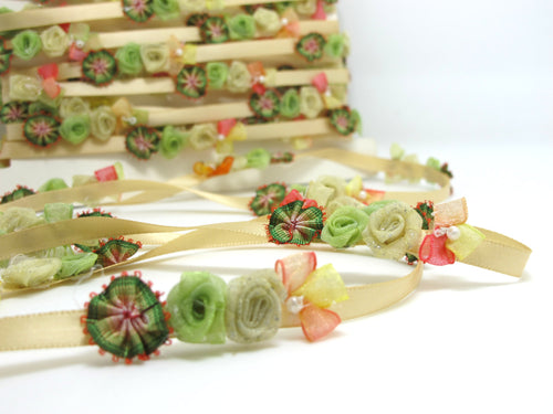 Gold Flower Rococo Ribbon Trim|Decorative Floral Satin Ribbon|Scrapbook Materials|Clothing|Decor|Craft Supplies|Doll Trim Embellishment