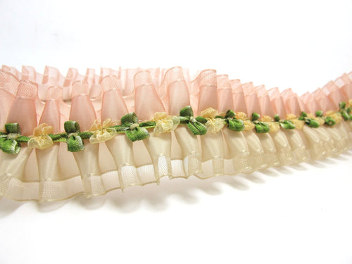 1 5/8 Inch Nude Ombre Pleated Printed Polyester Ribbon with Woven Rosette Trim|Headband Supplies|Hair Embellishment|Decorative Trim|Supplies