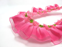 画像をギャラリービューアに読み込む, 1 5/8 Inch Pink Ombre Pleated Printed Polyester Ribbon with Woven Rosette Trim|Headband Supplies|Hair Embellishment|Decorative Trim|Supplies