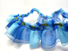 画像をギャラリービューアに読み込む, 1 5/8 Inch Blue Ombre Pleated Printed Polyester Ribbon with Woven Rosette Trim|Headband Supplies|Hair Embellishment|Decorative Trim|Supplies