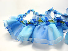 画像をギャラリービューアに読み込む, 1 5/8 Inch Blue Ombre Pleated Printed Polyester Ribbon with Woven Rosette Trim|Headband Supplies|Hair Embellishment|Decorative Trim|Supplies