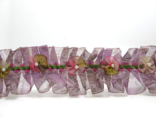 Pleated Trim|w Rococo Flower Trim|1 1/2 Inches Pleated Ombre Printed Chiffon Trim|Organza Chiffon Trim|Retro Handmade Supplies|Pillow Case