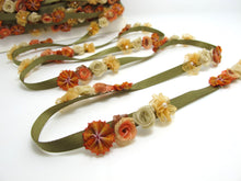 画像をギャラリービューアに読み込む, Olive &amp; Orange Flower Rococo Ribbon Trim|Decorative Floral Satin Ribbon|Scrapbook Materials|Clothing|Decor|Craft Supplies|Doll Embellishment