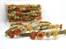 Charger l&#39;image dans la galerie, Olive &amp; Orange Flower Rococo Ribbon Trim|Decorative Floral Satin Ribbon|Scrapbook Materials|Clothing|Decor|Craft Supplies|Doll Embellishment