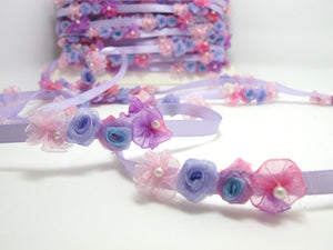 Light Purple Flower Rococo Ribbon Trim|Decorative Floral Satin Ribbon|Scrapbook Materials|Clothing|Decor|Craft Supplies|Doll Embellishment