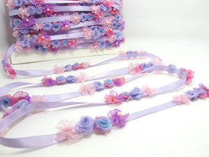 Light Purple Flower Rococo Ribbon Trim|Decorative Floral Satin Ribbon|Scrapbook Materials|Clothing|Decor|Craft Supplies|Doll Embellishment