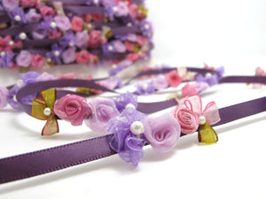 Purple Flower Rococo Ribbon Trim|Decorative Floral Satin Ribbon|Scrapbook Materials|Clothing|Decor|Craft Supplies|Doll Trim Embellishment