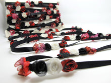 画像をギャラリービューアに読み込む, Black &amp; Red Flower Rococo Ribbon Trim|Decorative Floral Satin Ribbon|Scrapbook Materials|Clothing|Decor|Craft Supplies|Doll Embellishment