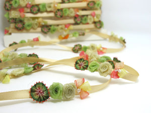 Gold Flower Rococo Ribbon Trim|Decorative Floral Satin Ribbon|Scrapbook Materials|Clothing|Decor|Craft Supplies|Doll Trim Embellishment