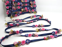 Load image into Gallery viewer, Navy Flower Rococo Ribbon Trim|Decorative Floral Satin Ribbon|Scrapbook Materials|Clothing|Decor|Craft Supplies|Doll Trim Embellishment