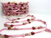 Charger l&#39;image dans la galerie, Pink Fuchsia Flower Rococo Ribbon Trim|Decorative Floral Satin Ribbon|Scrapbook Materials|Clothing|Decor|Craft Supplies|Doll Embellishment