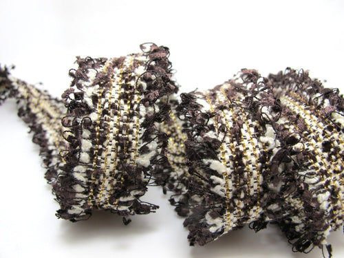 1 3/16 Inch Dark Brown Multicolored Glittery Flag Yarn Novelty Trim|Woven Knitted Trim|Decorative Embellishment|Hairband Accessories Making
