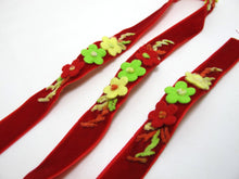 画像をギャラリービューアに読み込む, 5/8 Inch Felt Flower with Yarn Embroidery on Red Velvet Ribbon|Sewing|Quilting|Craft Supplies|Hair Accessories|Necklace DIY|Costumes