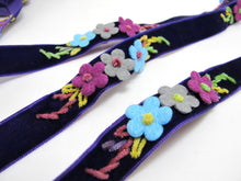 画像をギャラリービューアに読み込む, 5/8 Inch Felt Flower with Yarn Embroidery on Purple Velvet Ribbon|Sewing|Quilting|Craft Supplies|Hair Accessories|Necklace DIY|Costumes