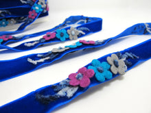 Charger l&#39;image dans la galerie, 5/8 Inch Felt Flower with Yarn Embroidery on Blue Velvet Ribbon|Sewing|Quilting|Craft Supplies|Hair Accessories|Necklace DIY|Costumes