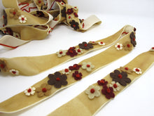 画像をギャラリービューアに読み込む, 1 Inch Felt Flower with Yarn Embroidery on Brown Velvet Ribbon|Sewing|Quilting|Craft Supplies|Hair Accessories|Necklace DIY|Costumes