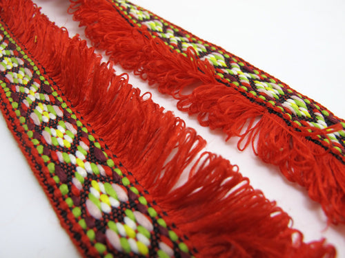 2 Yards 1 3/8 Inches Red Woven Fringe Ribbon|Home Decor|Handmade Work Supplies|Decorative Embellishment Trim