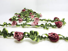 Load image into Gallery viewer, 2 Yards Woven Rococo Ribbon Trim with Rose Flower Buds|Decorative Floral Ribbon|Scrapbook Materials|Clothing|Decor|Craft Supplies