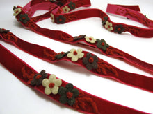 画像をギャラリービューアに読み込む, 5/8 Inch Felt Flower with Yarn Embroidery on Red Velvet Ribbon|Sewing|Quilting|Craft Supplies|Hair Accessories|Necklace DIY|Costumes