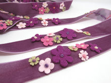 画像をギャラリービューアに読み込む, 1 Inch Pink Felt Flower with Yarn Embroidery on Purple Velvet Ribbon|Sewing|Quilting|Craft Supplies|Hair Accessories|Necklace DIY|Costumes