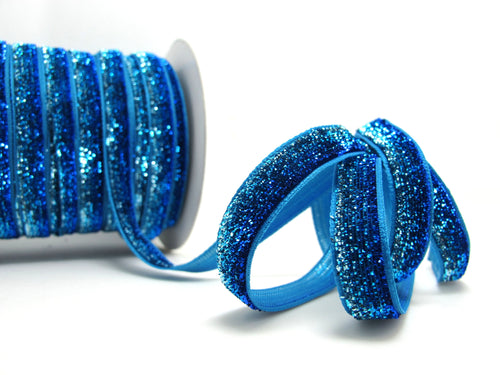 5 Yards 3/8 Inch Blue Ombre Glittery Sparkle Trim|Glittery Velvet|Ribbon for Wedding|Decorative Embellishment|Hair Accessories|Doll Costume