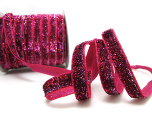 3/8 Inch Fuchsia Ombre Glittery Sparkle Trim|Glittery Velvet|Ribbon for Wedding|Decorative Embellishment|Hair Accessories|Doll Costume DIY