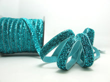 Load image into Gallery viewer, 3/8 Inch Turquoise Glittery Sparkle Trim|Glittery Velvet|Ribbon for Wedding|Decorative Embellishment|Hair Accessories|Doll Costume DIY