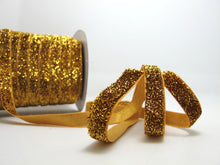 Load image into Gallery viewer, 5 Yards 3/8 Inch Yellow Gold Glittery Sparkle Trim|Glittery Velvet|Ribbon for Wedding|Decorative Embellishment|Hair Accessories|Doll Costume