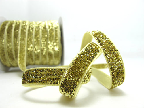 5 Yards 3/8 Inch Gold Glittery Sparkle Trim|Glittery Velvet|Ribbon for Wedding|Decorative Embellishment|Hair Accessories|Doll Costume DIY