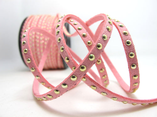 2 Yards 5mm Pink Gold Studded Faux Suede Leather Cord|Faux Leather String Jewelry Findings|Microfiber Craft Supplies|Accessories