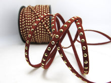 Load image into Gallery viewer, 2 Yards Dark Red Gold Shiny Glittery Studded Faux Suede Leather Cord|Faux Leather String Jewelry Findings|Microfiber Craft Supplies