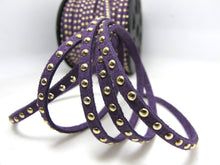 画像をギャラリービューアに読み込む, 2 Yards 5mm Studded Faux Suede Leather Cord|Purple|Gold Studs|Faux Leather String Jewelry Findings|Microfiber Craft Supplies