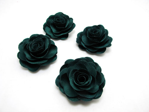 2 Pieces 1 9/16 Inches Green Satin Fabric Flower|Layered Flower|Hair Flower|Flower Brooch Pin|Hair Clip|Clothing Decorative Embellishment