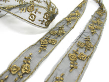 画像をギャラリービューアに読み込む, 2 Yards 15/16 Inch Black Chiffon with Gold Floral Embroidery|Decorative Craft Sewing Supplies Embellishment|Clothing Trims|Passementerie