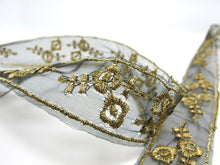 画像をギャラリービューアに読み込む, 2 Yards 15/16 Inch Black Chiffon with Gold Floral Embroidery|Decorative Craft Sewing Supplies Embellishment|Clothing Trims|Passementerie