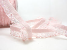 Load image into Gallery viewer, CLEARANCE|8 Yards 1/2 Inch Pleated Pink Decorative Pattern Lingerie Elastic|Headband Elastic|Skinny Elastic|Narrow Stretch Lace|Bra EL23