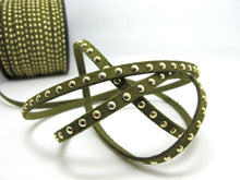 画像をギャラリービューアに読み込む, 2 Yards 5mm Olive Green Gold Studded Faux Suede Leather Cord|Faux Leather String Jewelry Findings|Microfiber Craft Supplies|Accessories