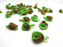 Load image into Gallery viewer, 15 Pieces Green Acrylic Felt Rolled Flower Buds|With Leaf Loop|Glued|Floral Applique|Rosette Flowers|Rose Buds|Flower Decor|Acrylic Felt
