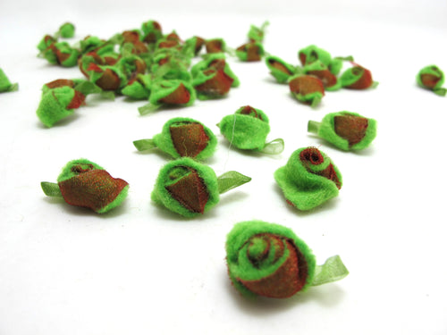 15 Pieces Green Acrylic Felt Rolled Flower Buds|With Leaf Loop|Glued|Floral Applique|Rosette Flowers|Rose Buds|Flower Decor|Acrylic Felt